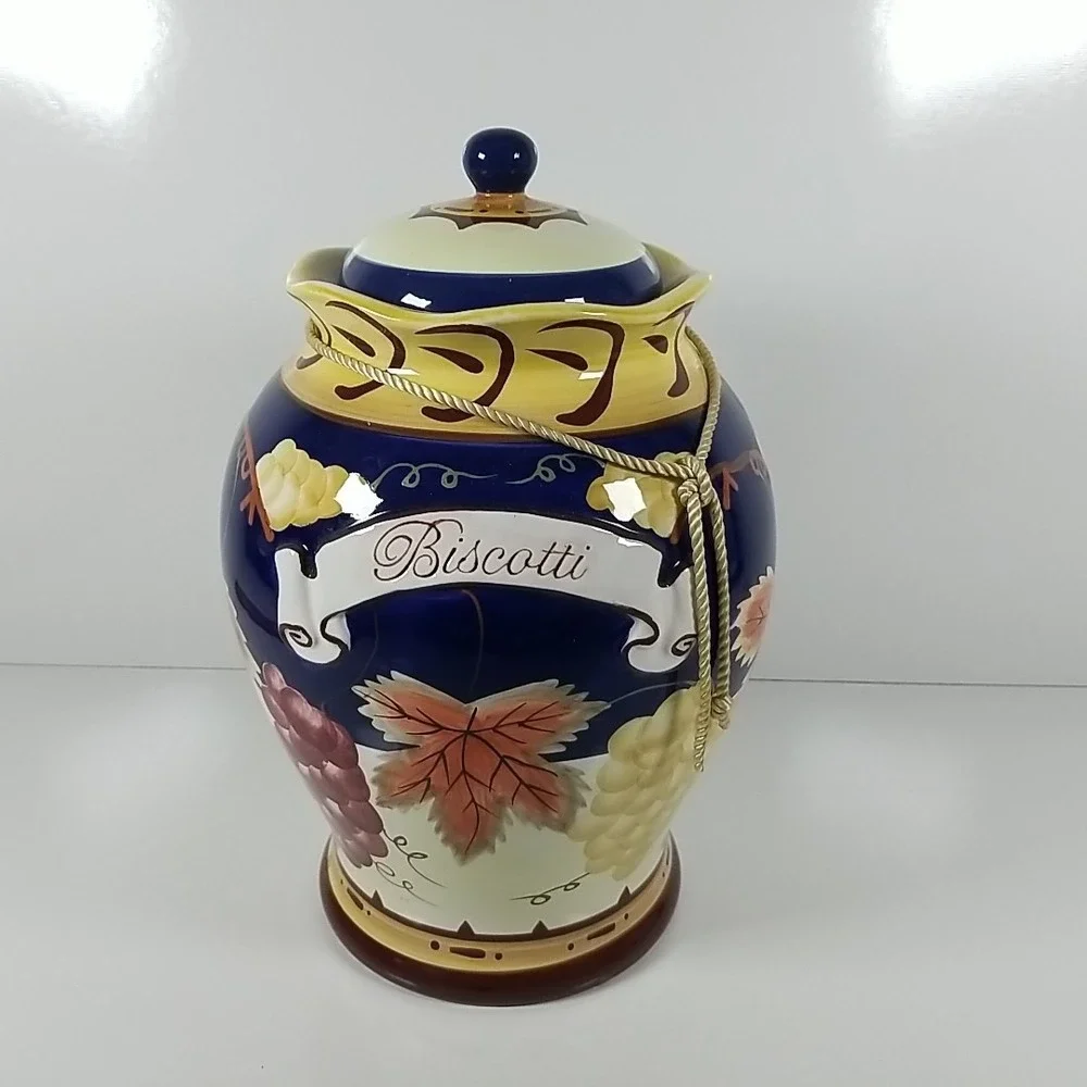Vintage Nonnis Biscotti Hand Painted Ceramic Tuscany Cookie Jar Grape Theme 3067